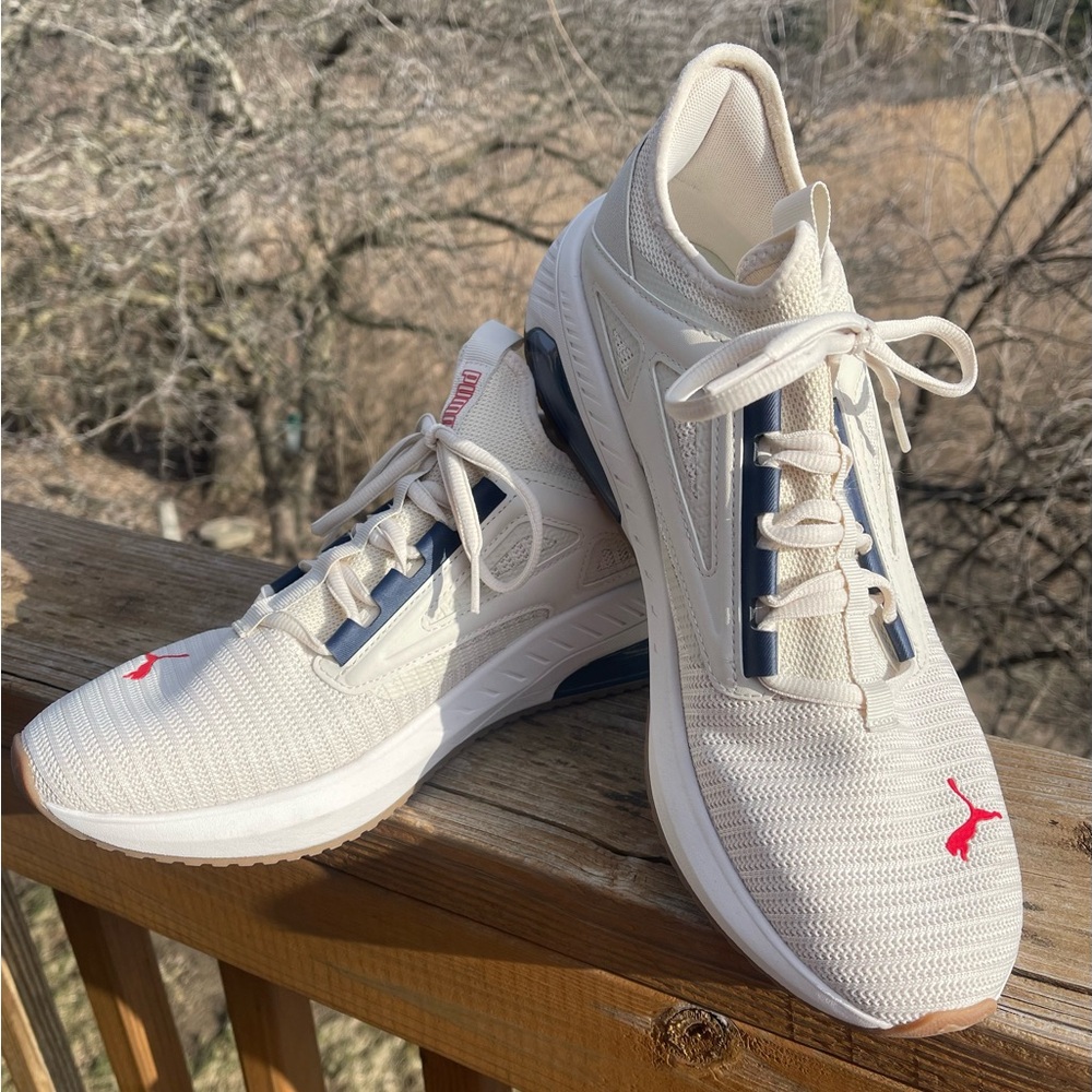 Puma X-Cell Cream Mesh Sneakers with Navy Trim